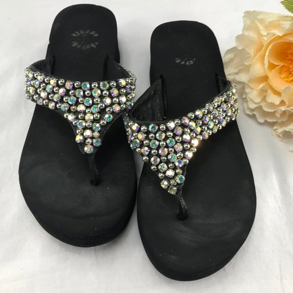 jeweled wedge flip flops